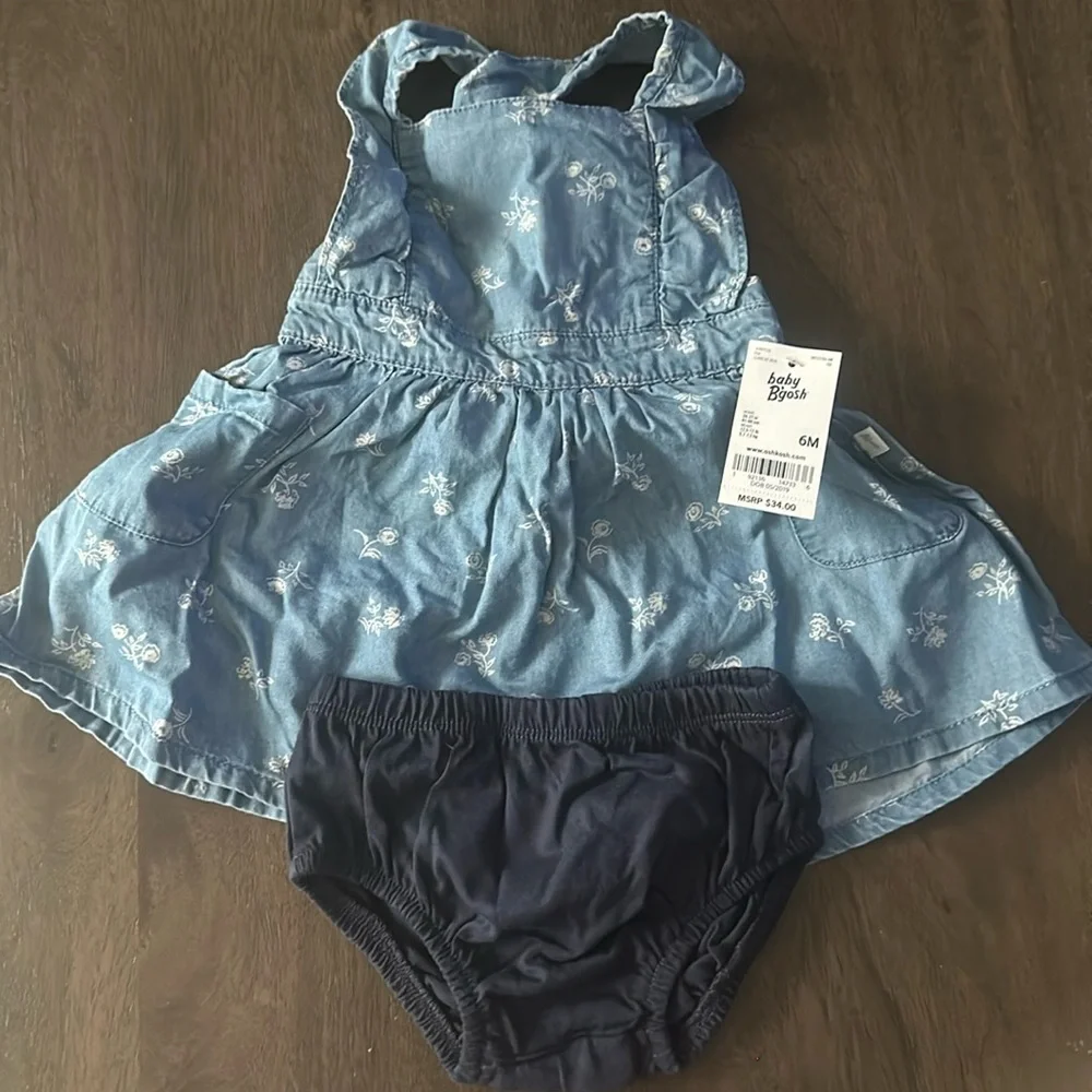 NWT  Sale‼️‼️Baby Girl OshKosh B'gosh® Floral Chambray Dress 6 MONTHS, Denim
